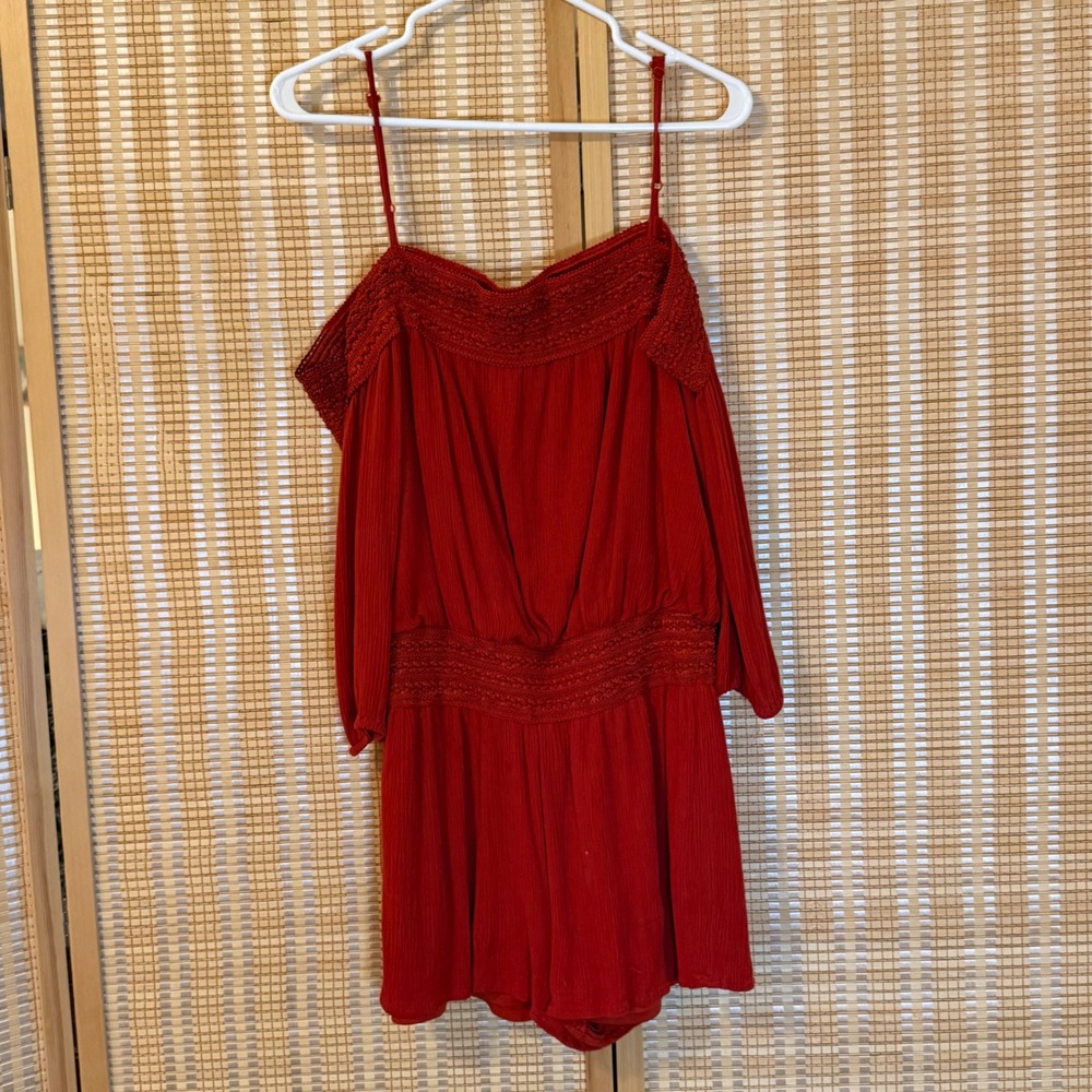 Purple Snow Red Off The Shoulder Crochet‎ Lace Trim Romper XL Boho Western